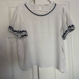 Tea n Rose White Blouse with Blue Embroidery